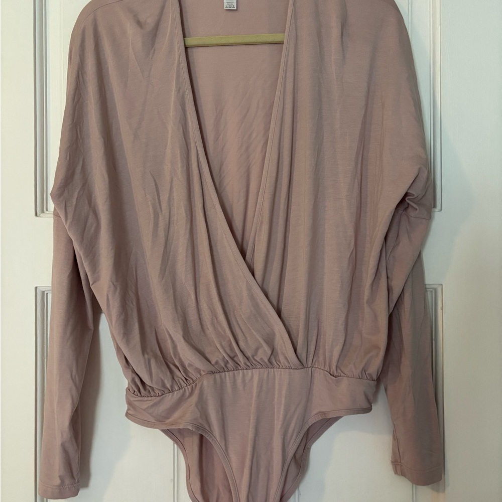 Soft Modal Cotton American Apparel Dusty Rose Surplice Long Sleeve Bodysuit